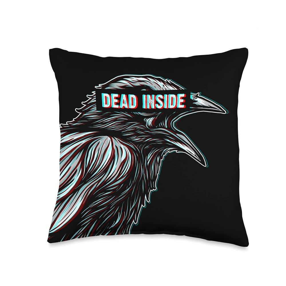 2811 Black Crow Raven Dead Inside Sad Aesthetic Vaporwave Throw Pillow